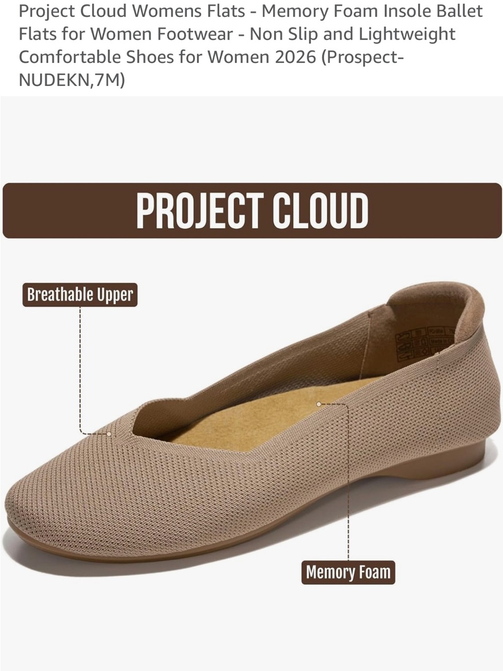 Project Cloud Women's Nude Ballet Flats with Memory Foam Comfort - Picture 2 of 7